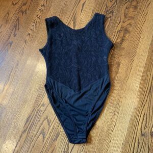 VTG Y2K‎ 90s Black Knit Lace Bodysuit Sheer Sz S Whimsigoth Grunge Witchy EUC
